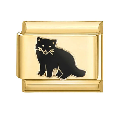 Black Cat  Gold Charm - İtalyan Charm Bileklik