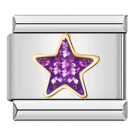 Purple Glitter Star Charm - İtalyan Charm Bileklik